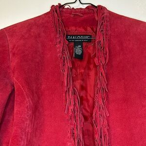 Dialogue Red Fringe Leather Long Sleeve Jacket